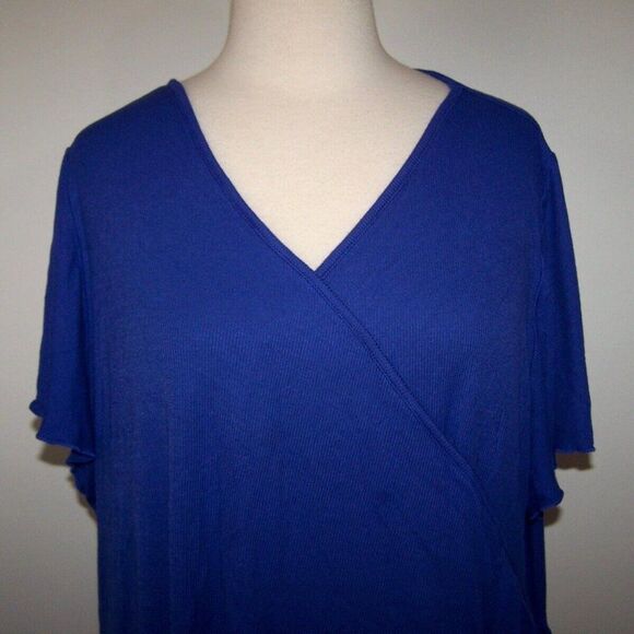 Lane Bryant Wrap Shirt Top Womens 26 28 Short Flutter Sleeves Stretch Soft Blue - Picture 3 of 12